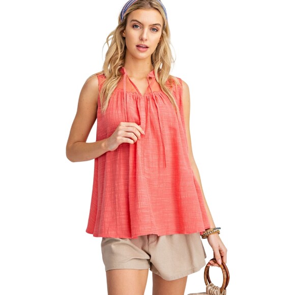 Easel swing tank top with sheer detail coral size small - Picture 1 of 12
